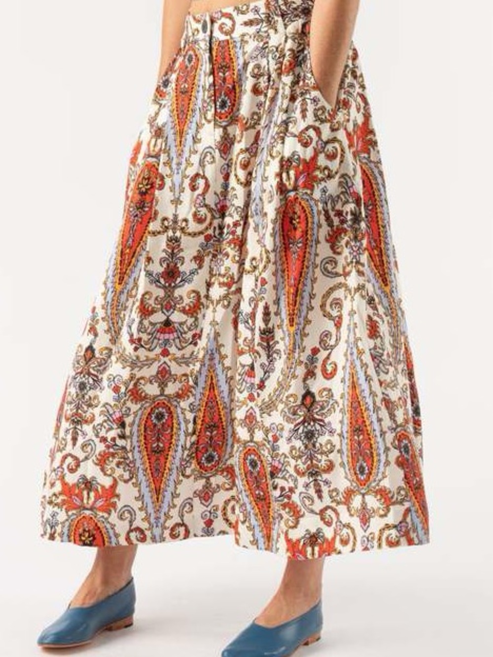 Mara Hoffman Tulay Laredo Paisley Pleated Midi Skirt Tencel Size 4